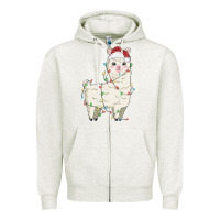 Oatmeal Heather christmas llama Zipper Hoodie - MaliasSmallBusiness