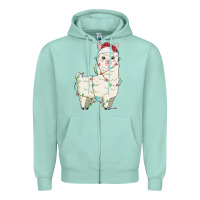 Seafoam christmas llama Zipper Hoodie - MaliasSmallBusiness