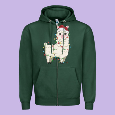 Christmas Llama Zipper Hoodie Designed By Maliassmallbusiness