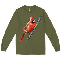 Army Green Northern Cardinal Bird Long Sleeve Tee - LillyAllenDesigns