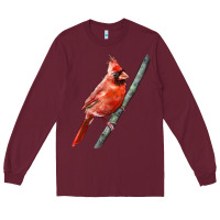 Burgundy Northern Cardinal Bird Long Sleeve Tee - LillyAllenDesigns