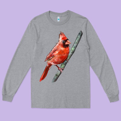 Northern Cardinal Bird Long Sleeve Tee Designed By Lillyallendesigns
