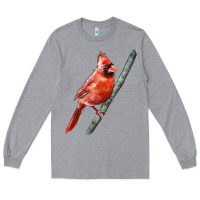 Heather Grey Northern Cardinal Bird Long Sleeve Tee - LillyAllenDesigns