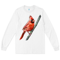 White Northern Cardinal Bird Long Sleeve Tee - LillyAllenDesigns