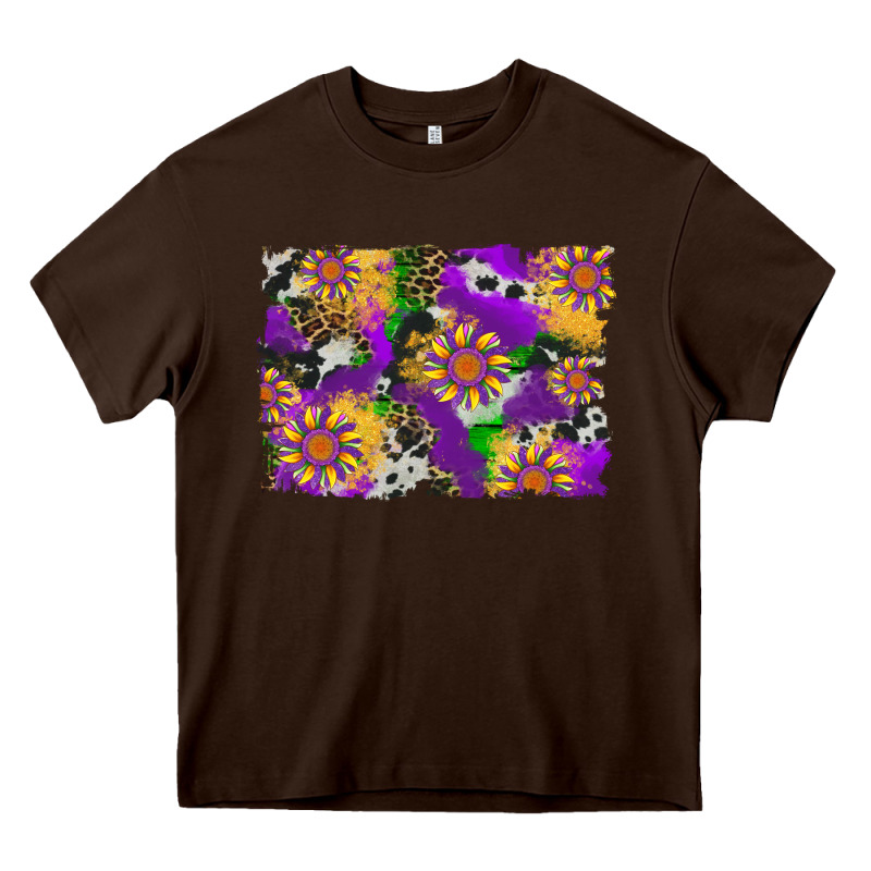 Mardi Gras Sunflower Cowhide Leopard And Glitter Background Heavy Core Tee by Artiststas | Teevron