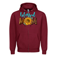 Burgundy blessed mom with sunflower Zipper Hoodie - NancyCooperArtShop