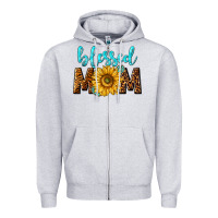 Heather Grey blessed mom with sunflower Zipper Hoodie - NancyCooperArtShop