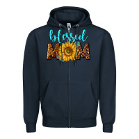 Navy blessed mom with sunflower Zipper Hoodie - NancyCooperArtShop