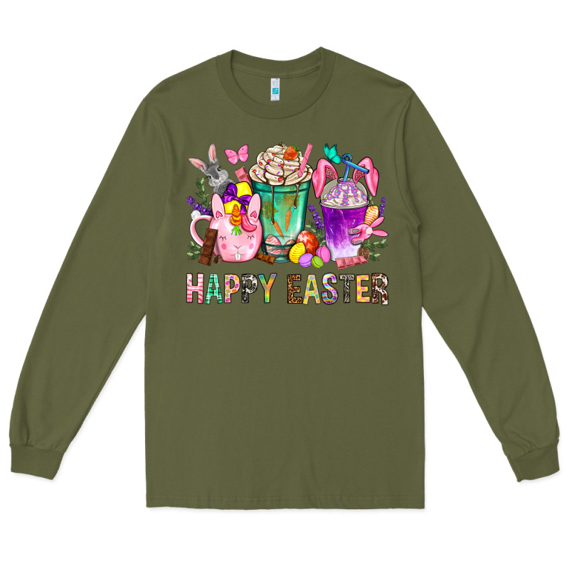 Happy Easter Coffee Cups With Bunny Long Sleeve Tee by NancyCooperArtShop | Teevron