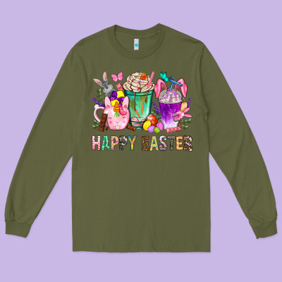 Happy Easter Coffee Cups With Bunny Long Sleeve Tee Designed By Nancycooperartshop