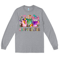 Heather Grey Happy Easter coffee cups with Bunny Long Sleeve Tee - NancyCooperArtShop
