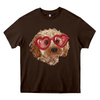 Chocolate Brown toy poodle with love glasses Heavy Core Tee - RanaPortraitStore
