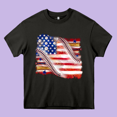 Baseball American Flag Heavy Core Tee Designed By Texasbilliewilder