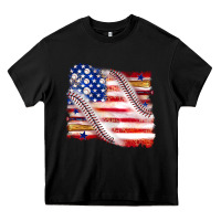 Black baseball american flag Heavy Core Tee - texasbilliewilder
