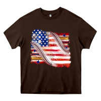 Chocolate Brown baseball american flag Heavy Core Tee - texasbilliewilder