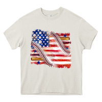 Cream baseball american flag Heavy Core Tee - texasbilliewilder