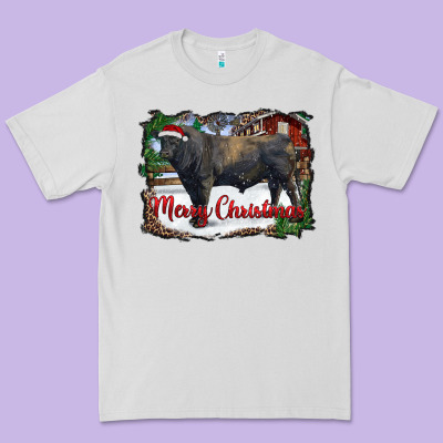 Merry Christmas Black Angus Bull And Farm Premium Tee Designed By Ranaportraitstore