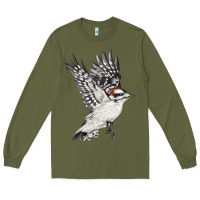 Flying Downy Woodpecker Long Sleeve Tee | Teevron