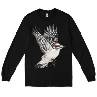 Black Flying Downy Woodpecker Long Sleeve Tee - LillyAllenDesigns
