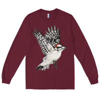 Burgundy Flying Downy Woodpecker Long Sleeve Tee - LillyAllenDesigns