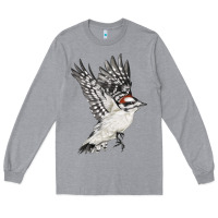 Heather Grey Flying Downy Woodpecker Long Sleeve Tee - LillyAllenDesigns