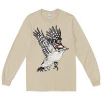 Mushroom Flying Downy Woodpecker Long Sleeve Tee - LillyAllenDesigns