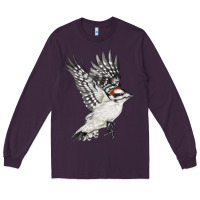 Plum Flying Downy Woodpecker Long Sleeve Tee - LillyAllenDesigns