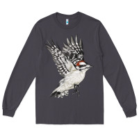 Smoke Flying Downy Woodpecker Long Sleeve Tee - LillyAllenDesigns