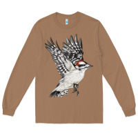 Toasted Coconut Flying Downy Woodpecker Long Sleeve Tee - LillyAllenDesigns