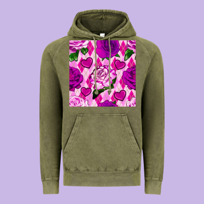 Valentines Day Roses And Diamond Plaid Seamless Pattern Vintage Hoodie Designed By Bundleandbundleshop