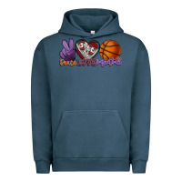 Pigment Midnight Navy peace love basketball Urban Hoodie - HowdyJamesFarm