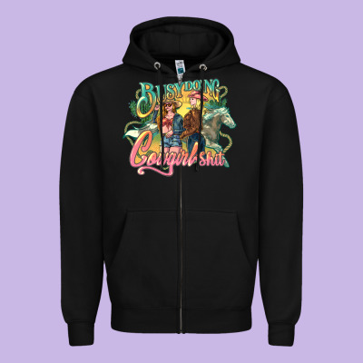 Busy Doing Cowgirl Zipper Hoodie Designed By Nancycooperartshop