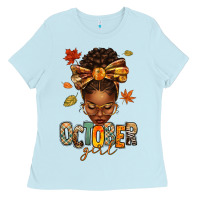 Baby Blue october girl afro woman fall Ladies Tee - texasbilliewilder