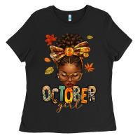 Black october girl afro woman fall Ladies Tee - texasbilliewilder