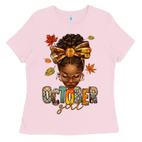 Bubblegum Pink october girl afro woman fall Ladies Tee - texasbilliewilder