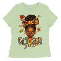 October Girl Afro Woman Fall Ladies Tee | Teevron