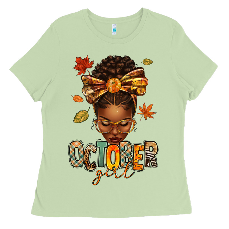 October Girl Afro Woman Fall Ladies Tee by texasbilliewilder | Teevron