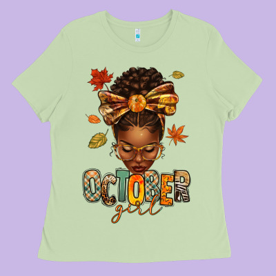 October Girl Afro Woman Fall Ladies Tee Designed By Texasbilliewilder