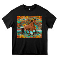 Black galloping horse aztec sunflower Heavy Core Tee - Artiststas