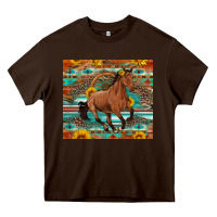 Chocolate Brown galloping horse aztec sunflower Heavy Core Tee - Artiststas