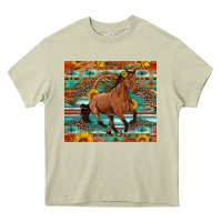 Mossy galloping horse aztec sunflower Heavy Core Tee - Artiststas