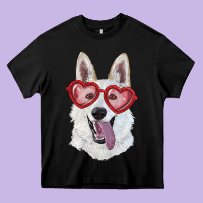 Heavy Core Tee white shepherd with love glasses