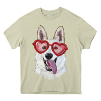 Mossy white shepherd with love glasses Heavy Core Tee - RanaPortraitStore