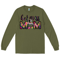 Army Green hot mess mom messy bun Long Sleeve Tee - JahusDesignShop