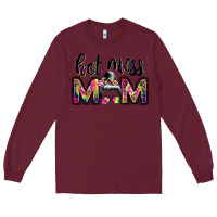 Burgundy hot mess mom messy bun Long Sleeve Tee - JahusDesignShop