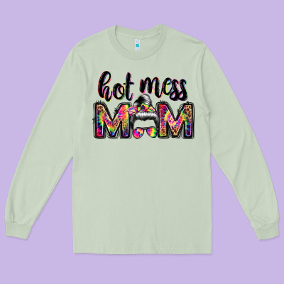 Hot Mess Mom Messy Bun Long Sleeve Tee Designed By Jahusdesignshop