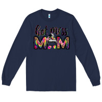 Navy hot mess mom messy bun Long Sleeve Tee - JahusDesignShop