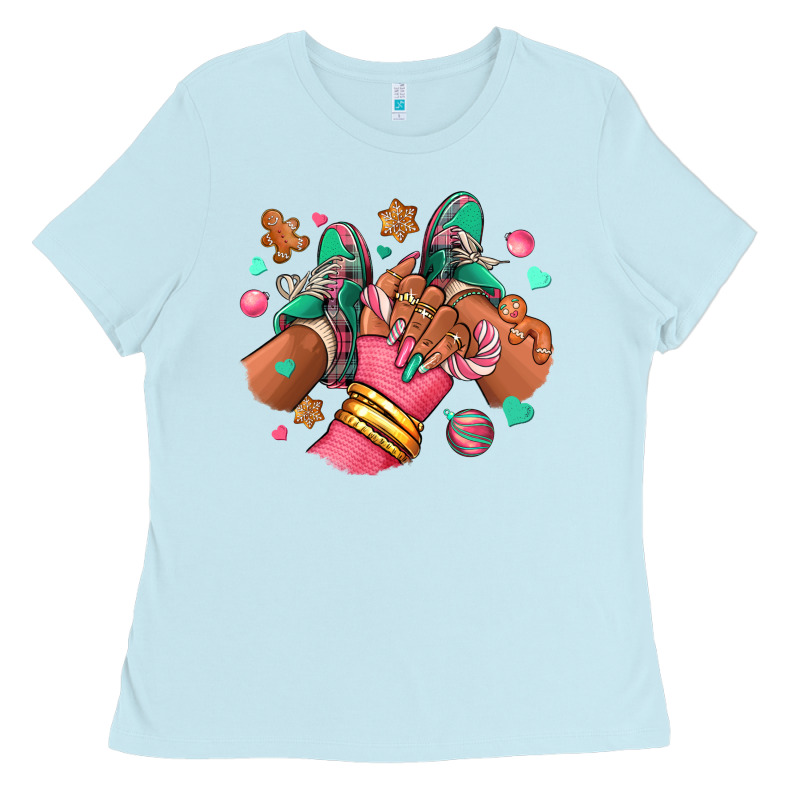 Pink Christmas Black Girl Sneakers Ladies Tee by RanaPortraitStore | Teevron