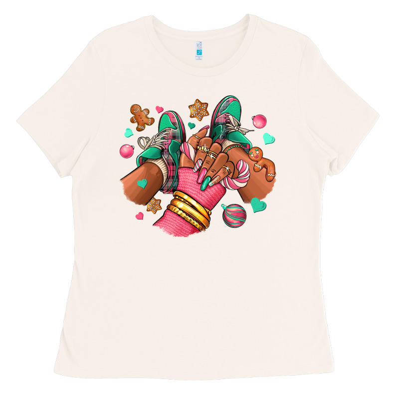 Pink Christmas Black Girl Sneakers Ladies Tee by RanaPortraitStore | Teevron