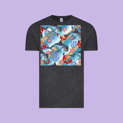 Dolphin And Crab Seamless Pattern Vintage Tee Designed By Bundleandbundleshop